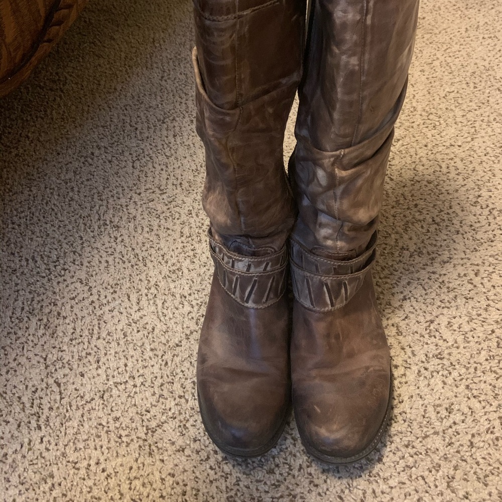 Distressed Brown Tall Boots